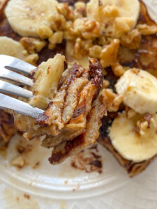 This Banana and Quinoa Pancake recipe is full of flavor and healthy ingredients including a SUPERFOOD! The pancake batter quickly comes together by blending all the ingredients together in a food processor or blender. They are naturally sweet from the bananas which balances well with the other ingredients to create a delicious and classic pancake!